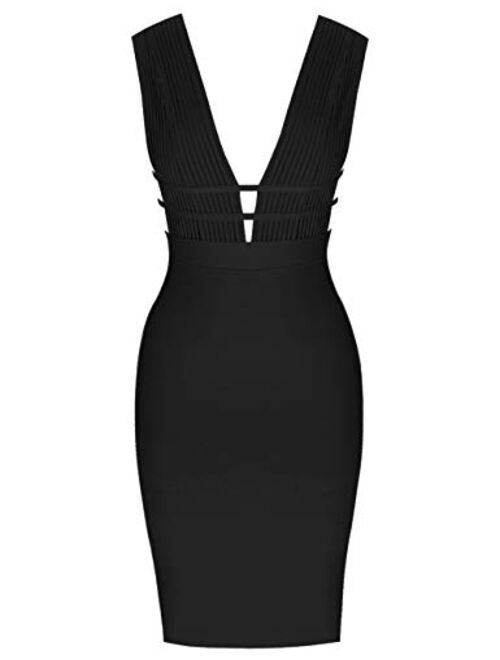 whoinshop Women 'S Sexy Deep V Plunge Sleeveless Cut Out Bodycon Bandage Cocktial Party Dresses