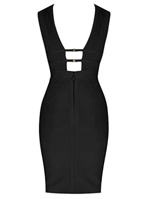 whoinshop Women 'S Sexy Deep V Plunge Sleeveless Cut Out Bodycon Bandage Cocktial Party Dresses