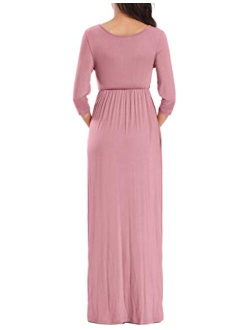 KIM S Maternity Maxi Dress with Flower Sash, Wrapped Ruched V Neck Photoshoot Dress with Pocket