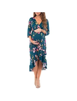 Women's Faux Wrap Hi-Lo Maternity Dress for Baby Shower or Casual Wear