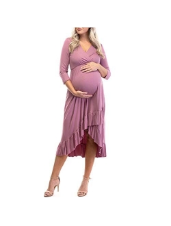 Women's Faux Wrap Hi-Lo Maternity Dress for Baby Shower or Casual Wear