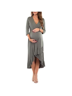 Women's Faux Wrap Hi-Lo Maternity Dress for Baby Shower or Casual Wear