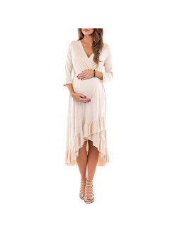 Women's Faux Wrap Hi-Lo Maternity Dress for Baby Shower or Casual Wear