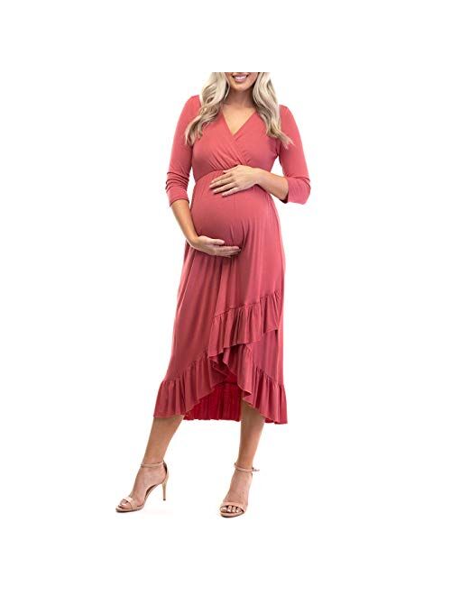 Women's Faux Wrap Hi-Lo Maternity Dress for Baby Shower or Casual Wear