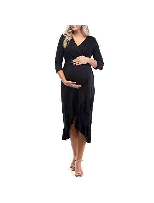 Women's Faux Wrap Hi-Lo Maternity Dress for Baby Shower or Casual Wear