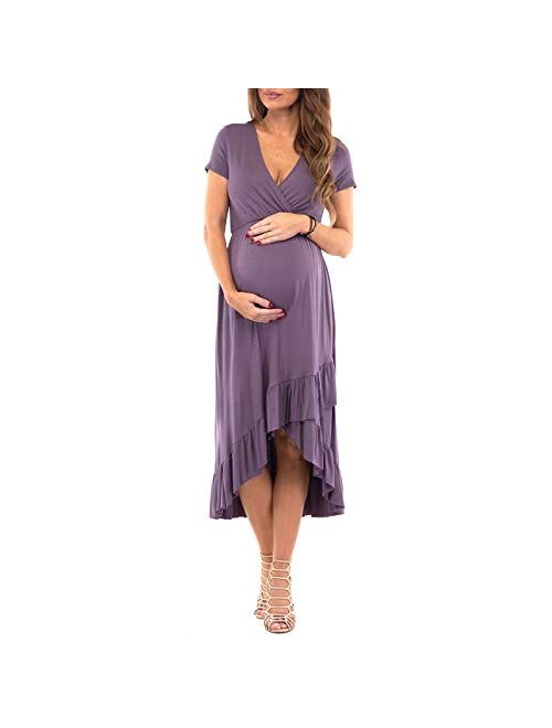 Women's Faux Wrap Hi-Lo Maternity Dress for Baby Shower or Casual Wear