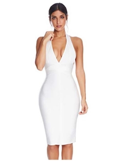 meilun Women's Deep V Halter Neck Bandage Dress Club Party Night Wear Bodycon Dress