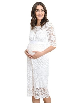 Hello MIZ Women's Baby Shower Floral Lace Maternity Dress