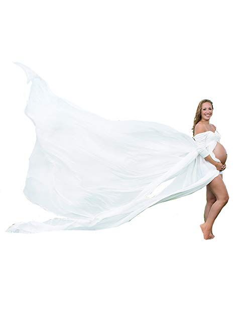 9.84ft Chiffon Maternity Photoshoot Dress Split Off Shoulder Long Train Sleeve