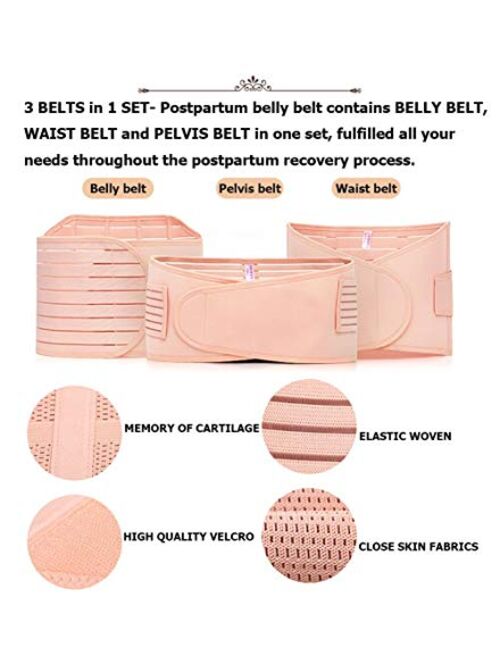 Postpartum Support - Recovery Belly Wrap Girdle Support Band Belt Body Shaper (Black-3in1, One Size)