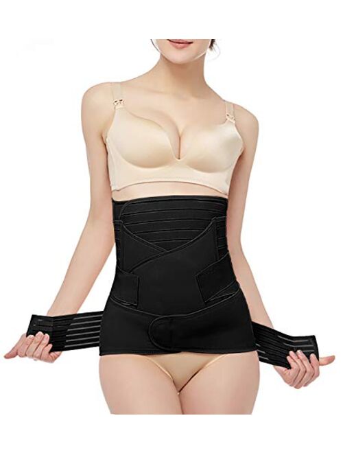 Postpartum Support - Recovery Belly Wrap Girdle Support Band Belt Body Shaper (Black-3in1, One Size)