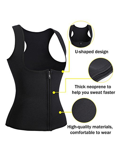 Rolewpy Women Sweat Neoprene Waist Trainer Hot Slimming Sauna Vest Tummy Control Body Shaper for Weight Loss