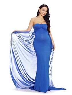 ZIUMUDY Strapless Off Shoulder Maternity Maxi Gown Photography Chiffon Dress for Baby Shower