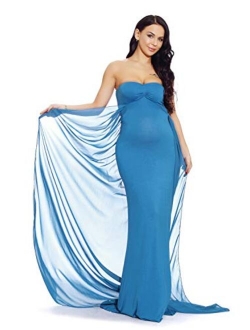 ZIUMUDY Strapless Off Shoulder Maternity Maxi Gown Photography Chiffon Dress for Baby Shower