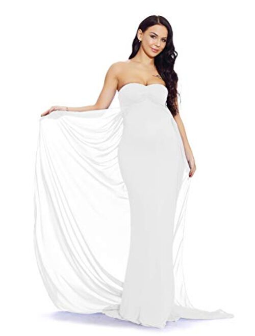 ZIUMUDY Strapless Off Shoulder Maternity Maxi Gown Photography Chiffon Dress for Baby Shower