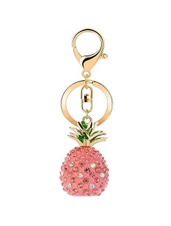 JOUDOO Solid Pineapple Keychain with Rhinestone keyring for Bags or Purse GJ006