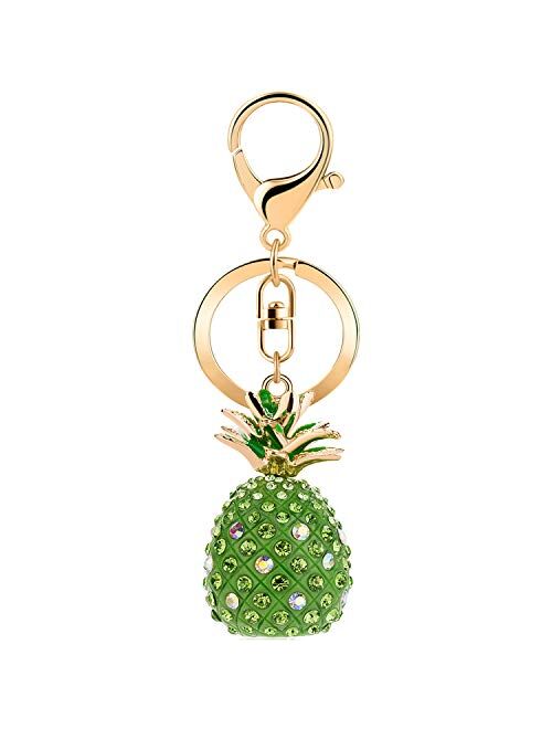 JOUDOO Solid Pineapple Keychain with Rhinestone keyring for Bags or Purse GJ006