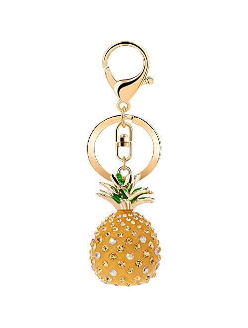 JOUDOO Solid Pineapple Keychain with Rhinestone keyring for Bags or Purse GJ006