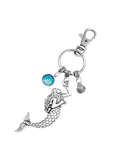 ZUNON Mermaid Nautical Sea Creature Shells Blue Fish Scales Keychain