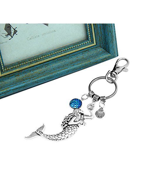 ZUNON Mermaid Nautical Sea Creature Shells Blue Fish Scales Keychain