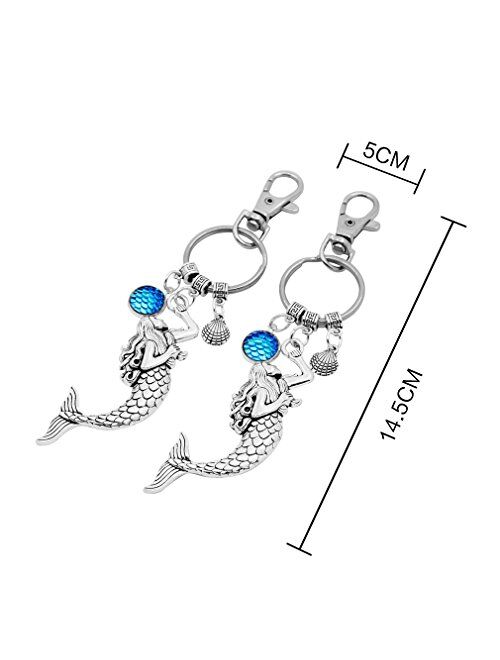 ZUNON Mermaid Nautical Sea Creature Shells Blue Fish Scales Keychain