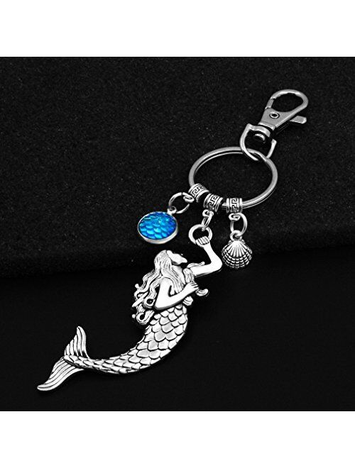 ZUNON Mermaid Nautical Sea Creature Shells Blue Fish Scales Keychain