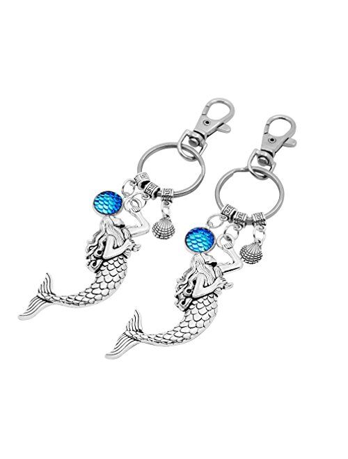 ZUNON Mermaid Nautical Sea Creature Shells Blue Fish Scales Keychain