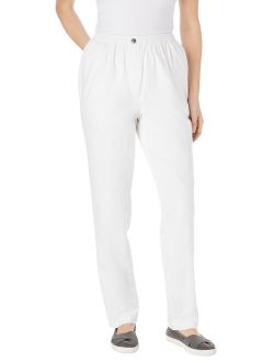 Woman Within Women's Plus Size Tall Elastic-Waist Cotton Straight Leg Pant Pant