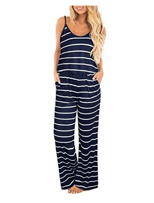 OUGES Women's Plain Sleeveless Racer Back Wide Leg Pant Jumpsuits Romper