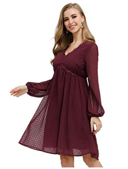 JASAMBAC Women's Swiss Dot Long Sleeve Bridesmaid Dress V Neck Maternity Dress