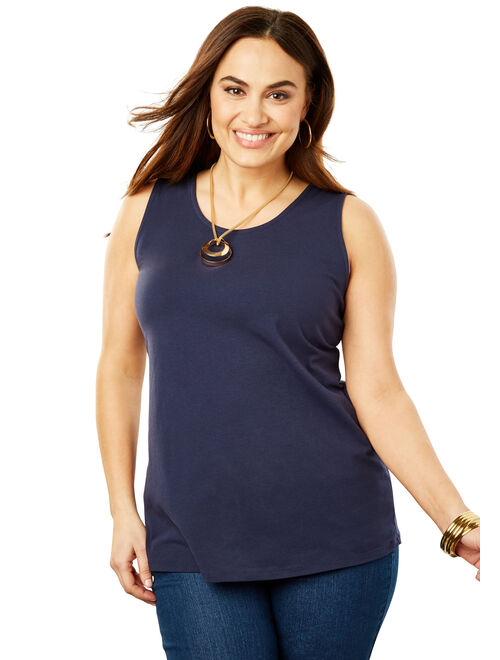 Jessica London Women's Plus Size Horseshoe Neck Tank Top Stretch Cotton