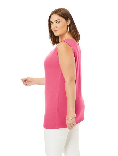 Jessica London Women's Plus Size Horseshoe Neck Tank Top Stretch Cotton