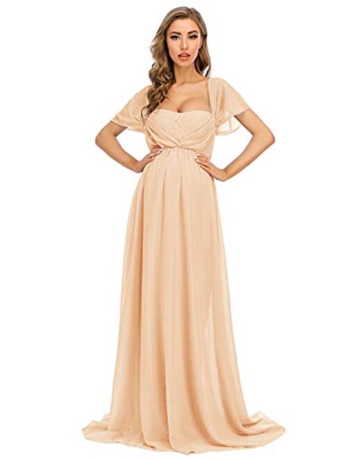 ZIUMUDY Maternity Off Shoulder Chiffon Gown for Photo Shoot Maxi Lace Dress for Baby Shower Bridesmaid Party Dress