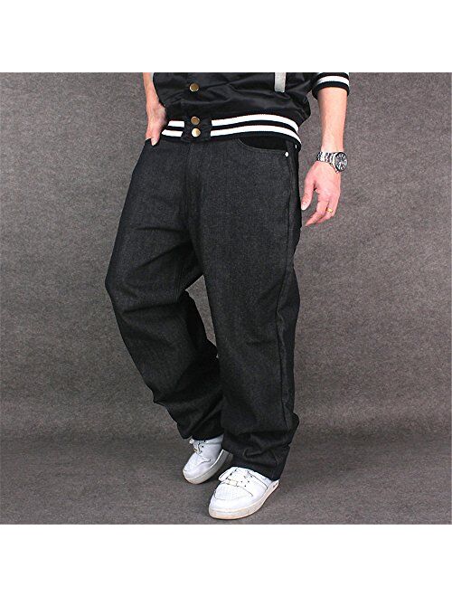 Ruiatoo Men's Boy Baggy Loose Fit Hip Hop Black Denim Long Casual Pants Jeans