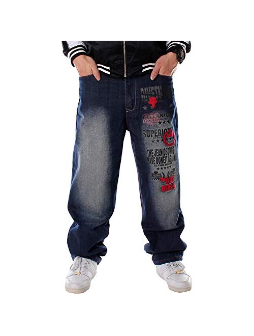 Ruiatoo Mens Jeans Fashion Skateboard Pants Snake Embroidery Baggy Jeans Hip Hop Denim Black Trousers