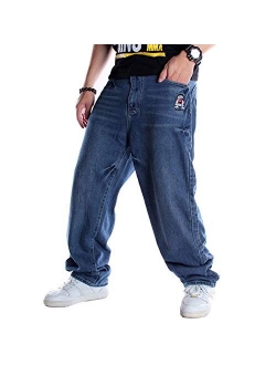 Ruiatoo Men's Baggy Jeans Classic Plain Loose Hip Hop Pants Dance Black Jeans Denim