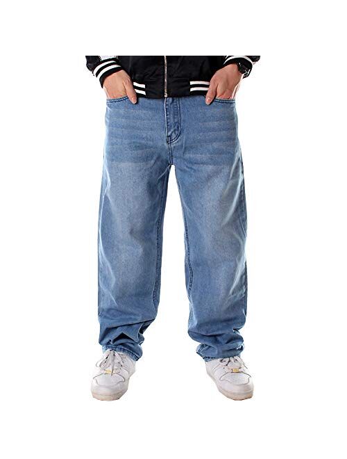 Ruiatoo Men's Baggy Jeans Classic Plain Loose Hip Hop Pants Dance Black Jeans Denim