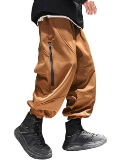 Men's Drawstring Elastic Waist Ankle Band Hip hop Cargo Jogger Pants with Pocket