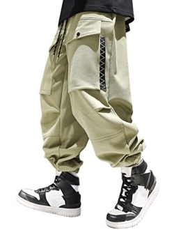 Men's Drawstring Elastic Waist Ankle Band Hip hop Cargo Jogger Pants with Pocket