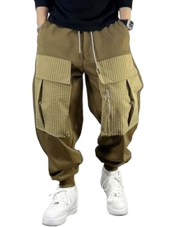 Men's Drawstring Elastic Waist Ankle Band Hip hop Cargo Jogger Pants with Pocket