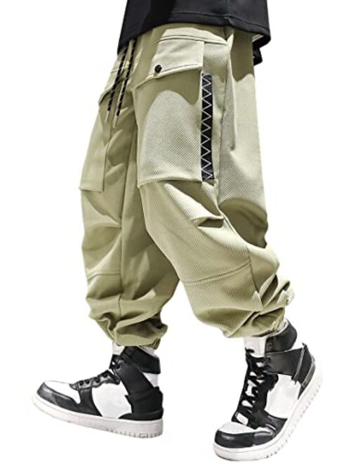 MOKEWEN Men's Drawstring Elastic Waist Ankle Band Hip hop Cargo Jogger Pants with Pocket