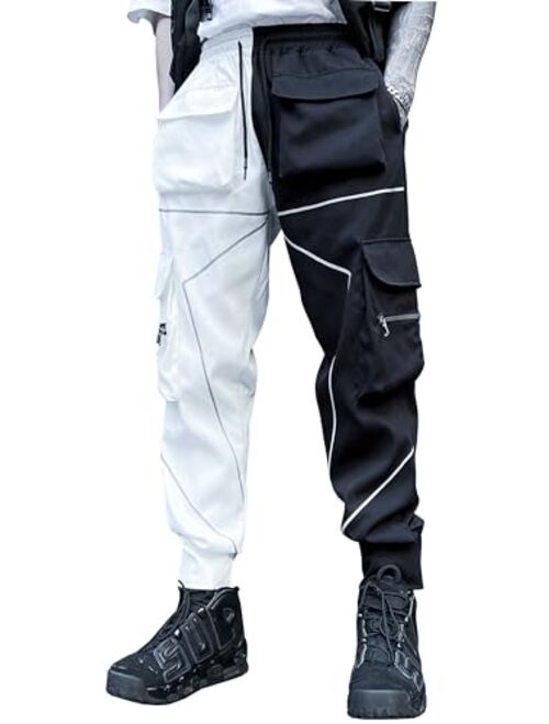 MOKEWEN Men's Drawstring Elastic Waist Ankle Band Hip hop Cargo Jogger Pants with Pocket