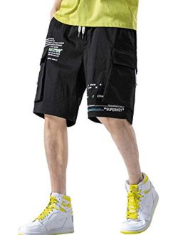 Men's Elastic Waist Light Candy Color Cargo Jogger Shorts with Pocket