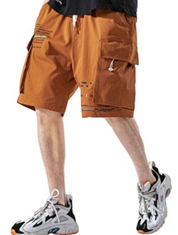 Men's Elastic Waist Light Candy Color Cargo Jogger Shorts with Pocket