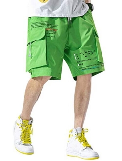 Men's Elastic Waist Light Candy Color Cargo Jogger Shorts with Pocket