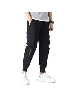 Mens Casual Pants Multi-Pockets Fashion Cargo Joggers Gym Drawstring Long Pants