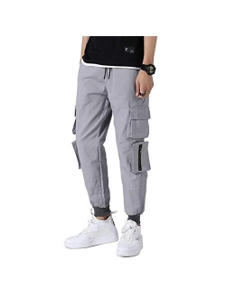 Mens Casual Pants Multi-Pockets Fashion Cargo Joggers Gym Drawstring Long Pants