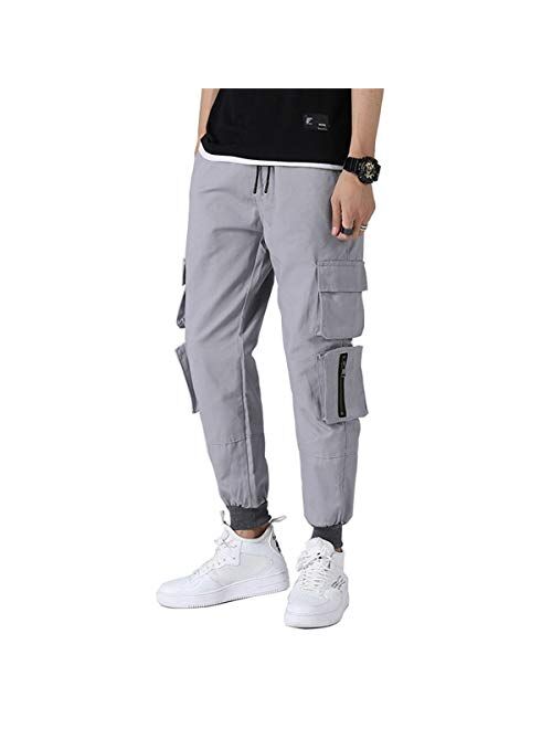 Astellarie Mens Casual Pants Multi-Pockets Fashion Cargo Joggers Gym Drawstring Long Pants