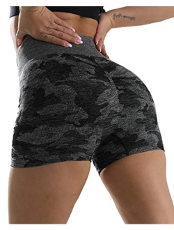 Womens Workout Seamless High Waisted Yoga Shorts Sports Gym Camo Tummy Control Short Leggings