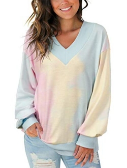 Womens V Neck Long Sleeve Off Shouder Casual Pullover Sweatshirt Tops